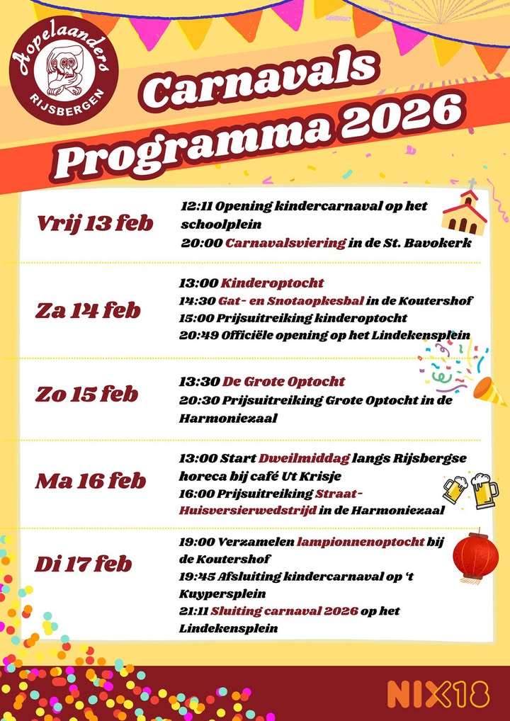 ✨ MORGEN IS HET ZOVER… CARNAVAL IN ’T AOPELAAND! 🐵
