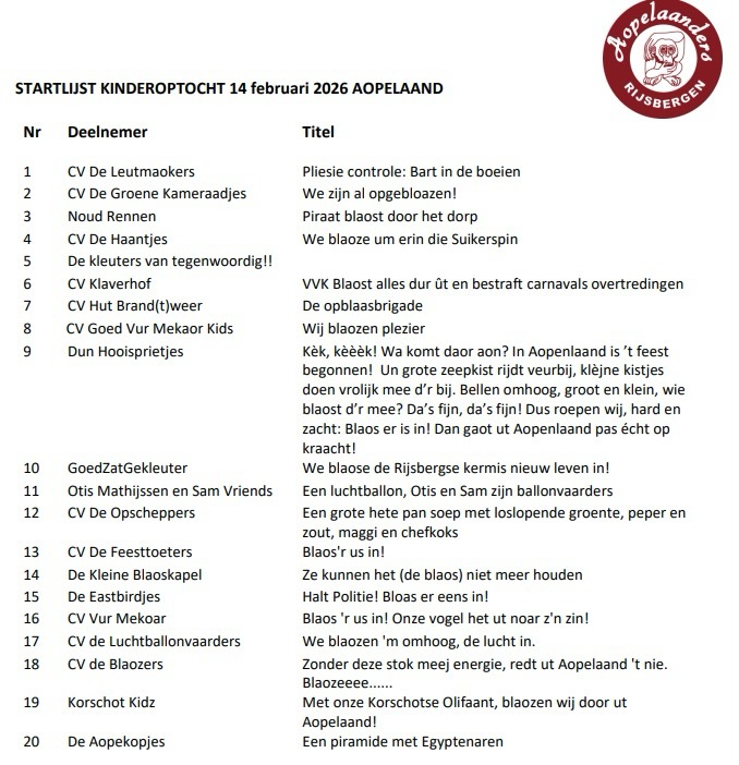 De startlijsten voor onze optochten zijn bekend! 🥳